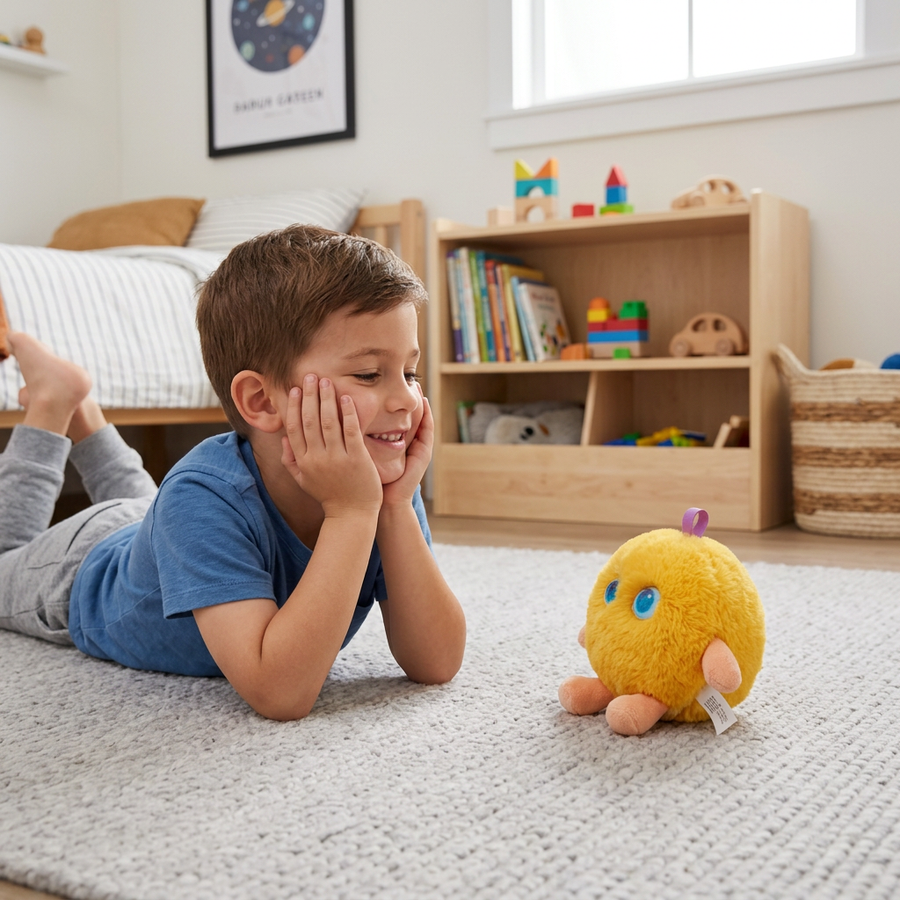 Tovuli AI plush companion, ready for conversation